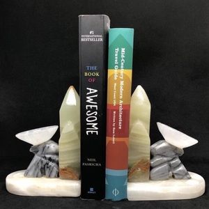 Vintage Carved Onyx Bookends Pair- Mexican Cactus